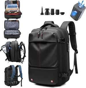 Airback Vacuum Compression Backpack with Vacuum Pump 60L Expandable Travel Backpack for Men Women Airline Approved Business Bag